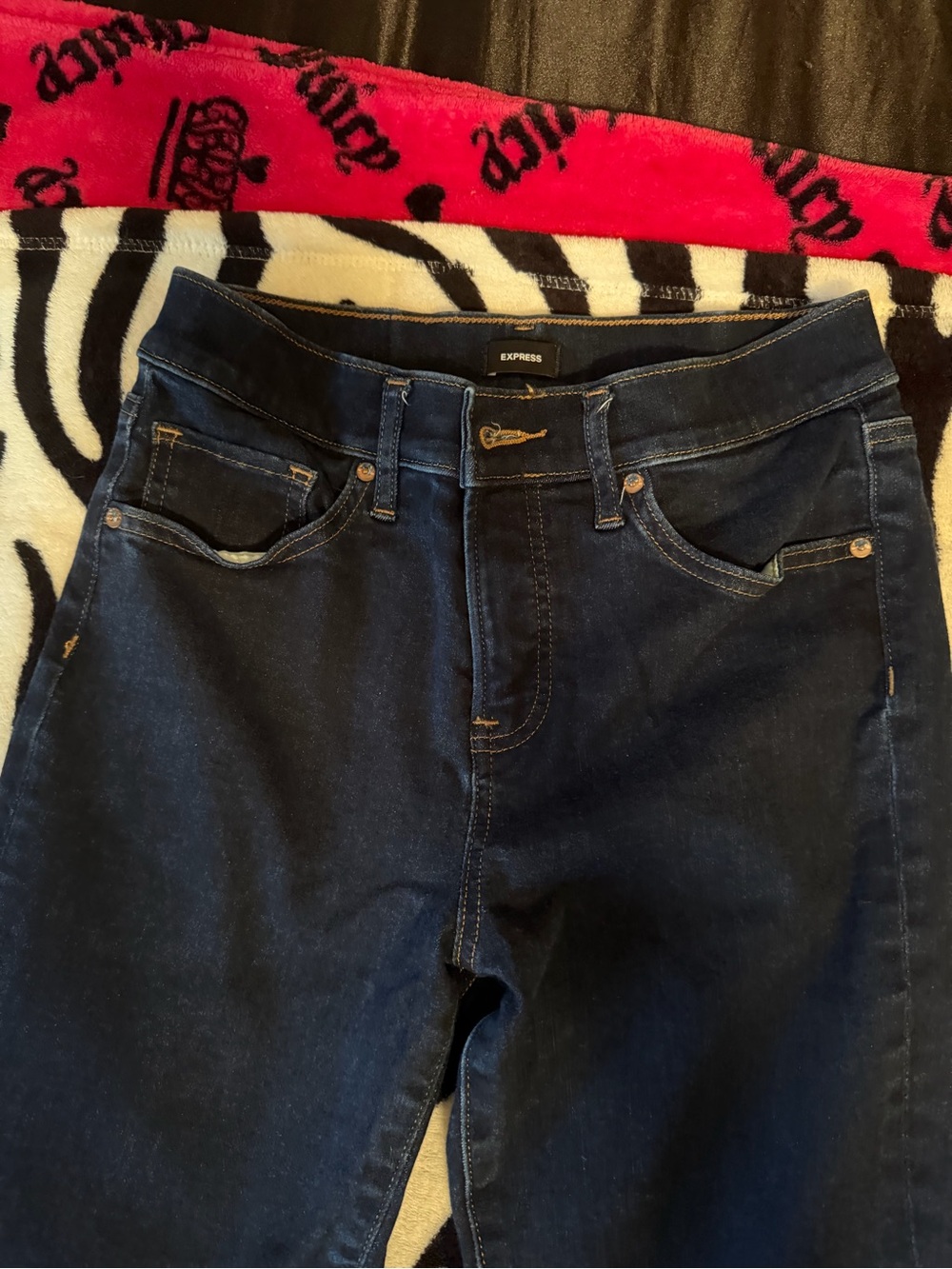 Express Dark Blue Wide-Leg Stretch Jeans - Picture 2 of 8